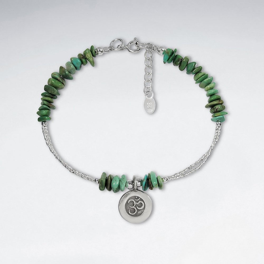 アクセサリー TibetanTurquoise karensilver Bracelet Sterling Silver and Turquoise Gemstone Charm Bracelet | Karen