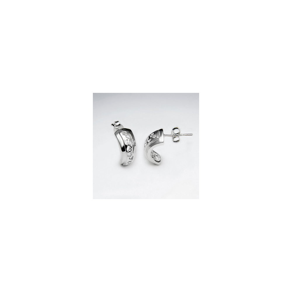 Simple Gorgeous Textured Silver Half Hoop Stud Post Earrings