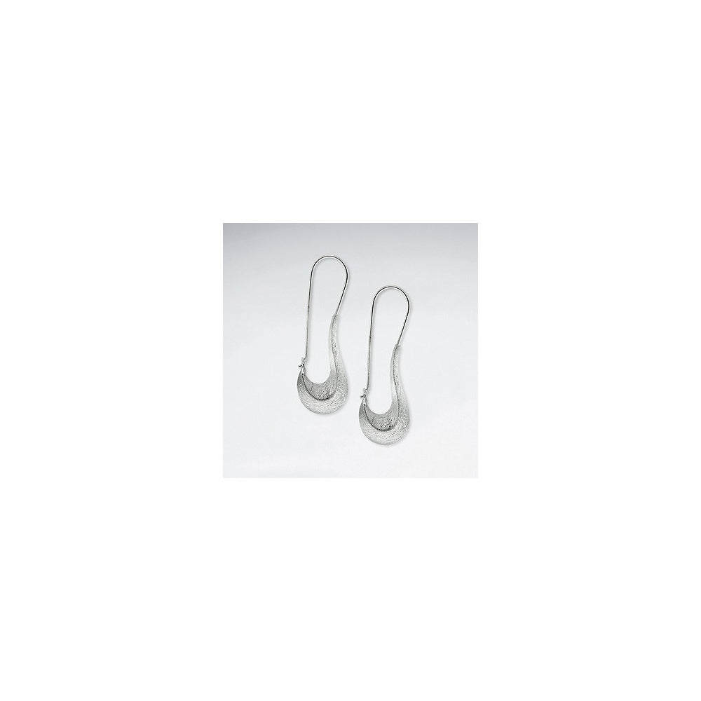 Sterling Silver Long U Scoop Silver Threader Brushed Drop Earrings