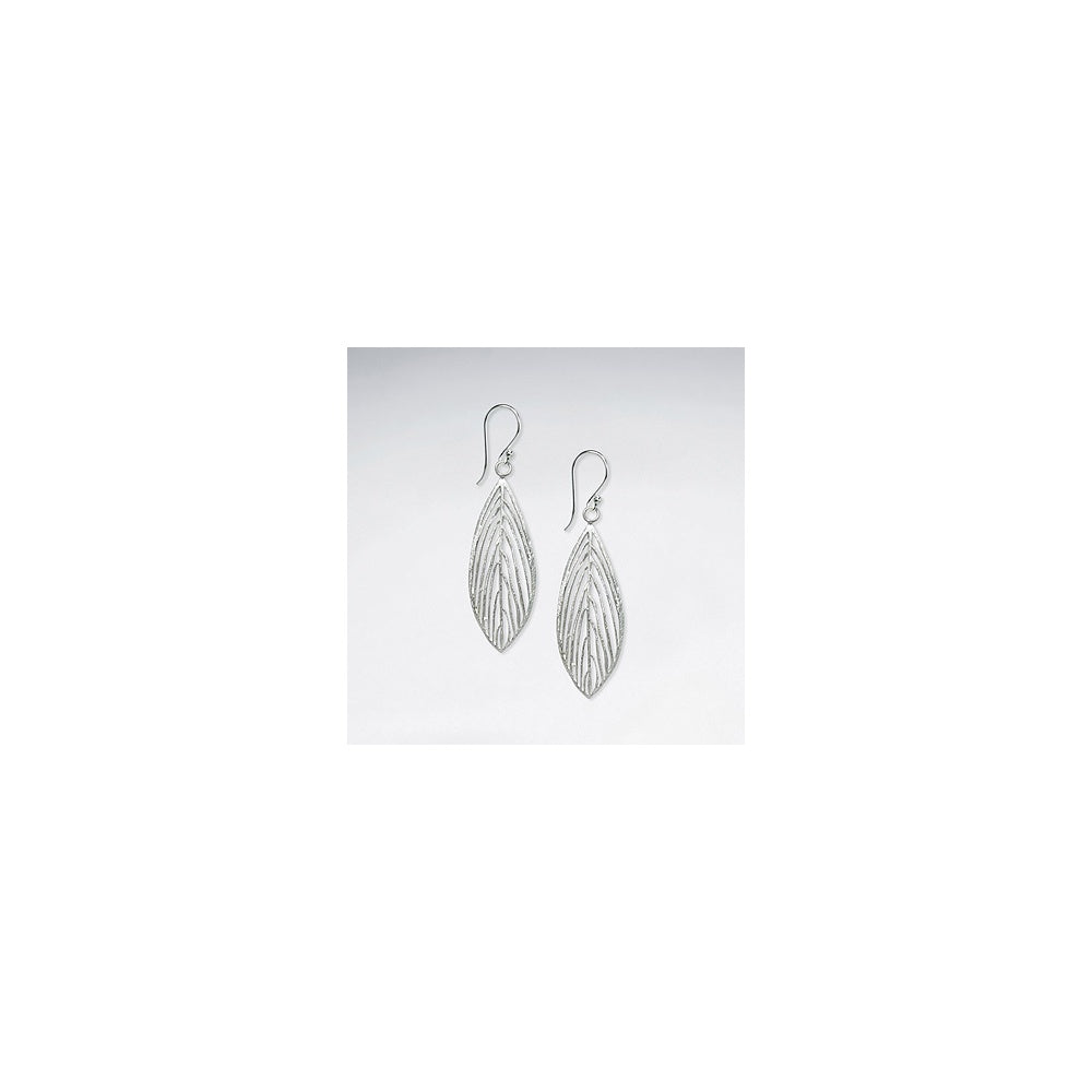 Nature Inspired Sterling Silver Perforated Filigree Feather Earrings