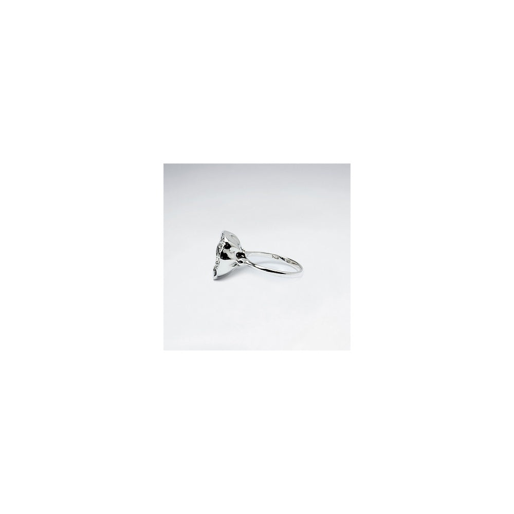 Oxidized Silver Textured Flat Top Floral Inspired Ring