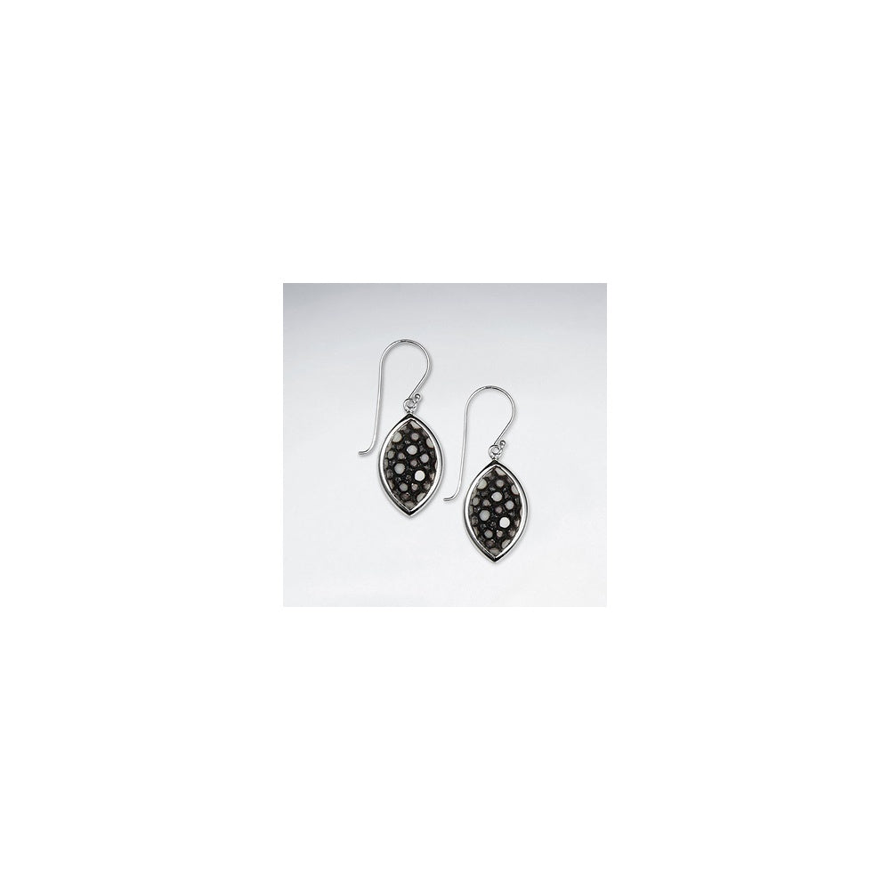 Dark Blue Stingray Marquise Dangling Silver Earring