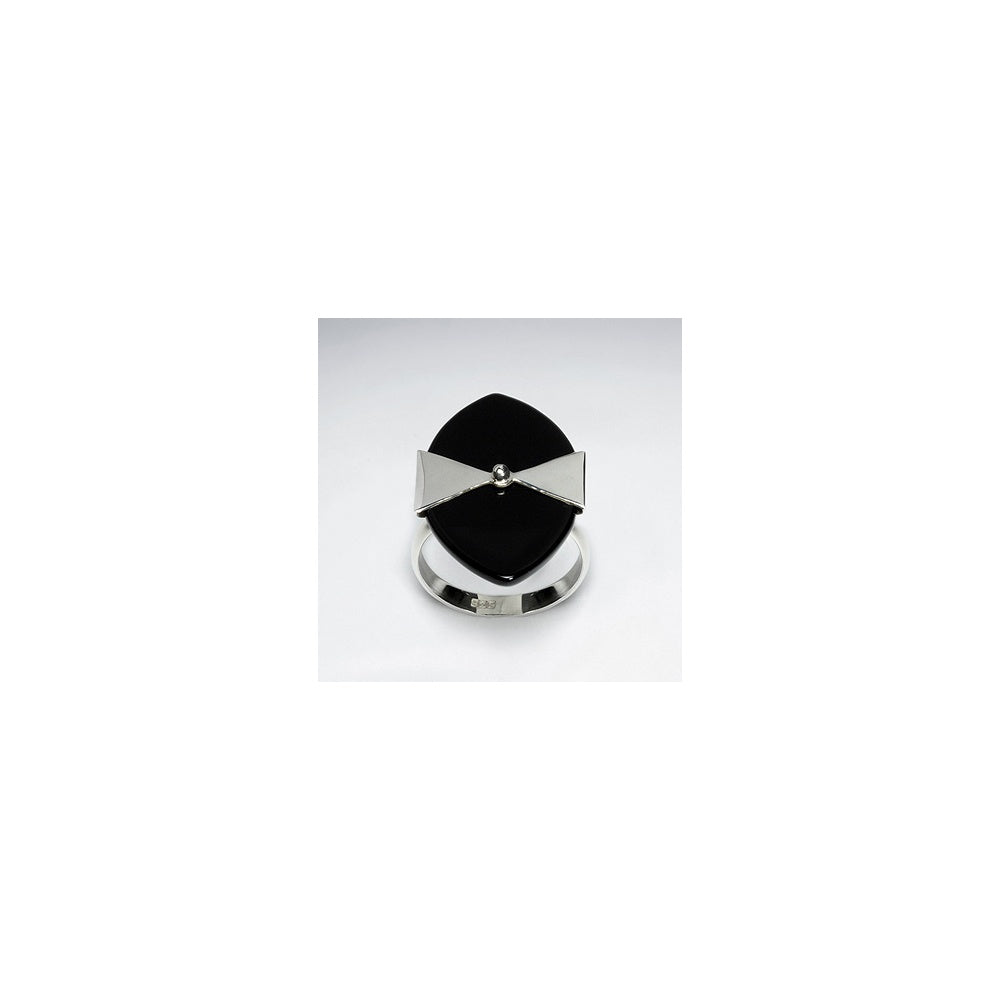 Black Stone Marquise Silver Ring