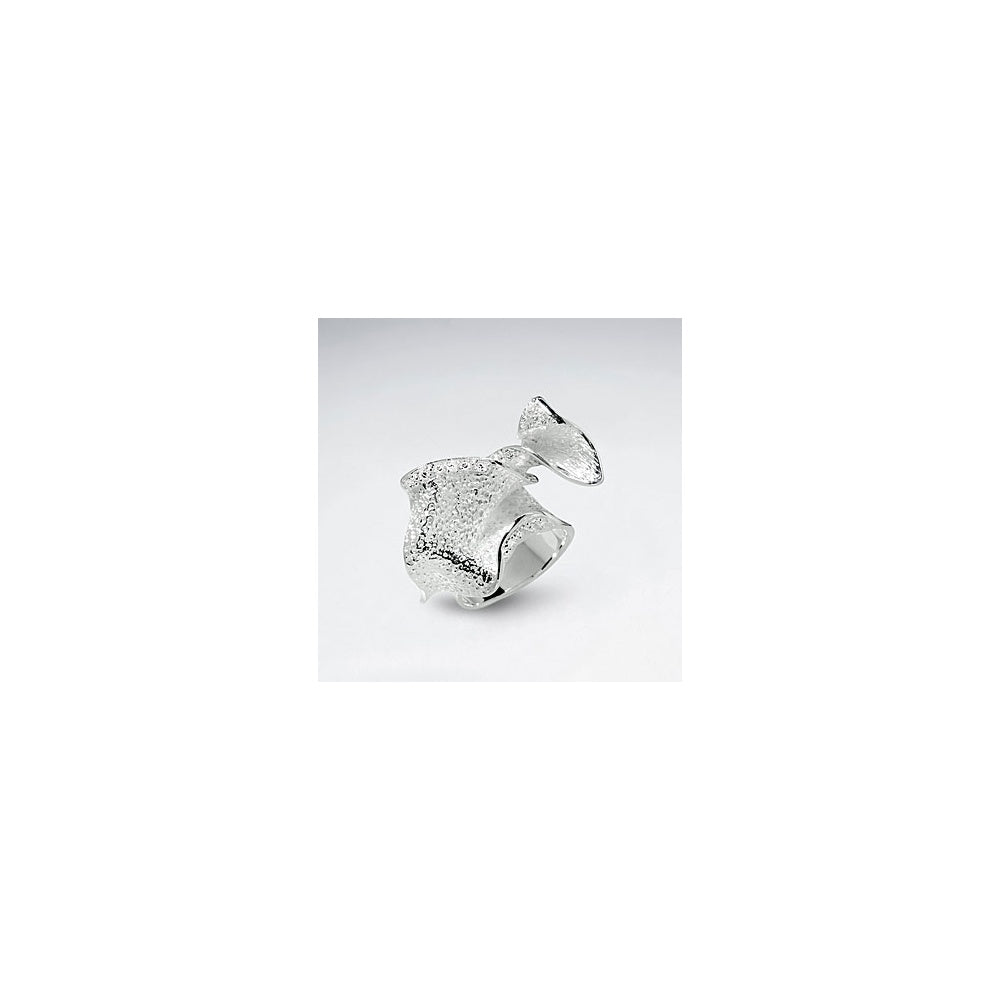 Textured Glittering Silver Bow Ring With CZ