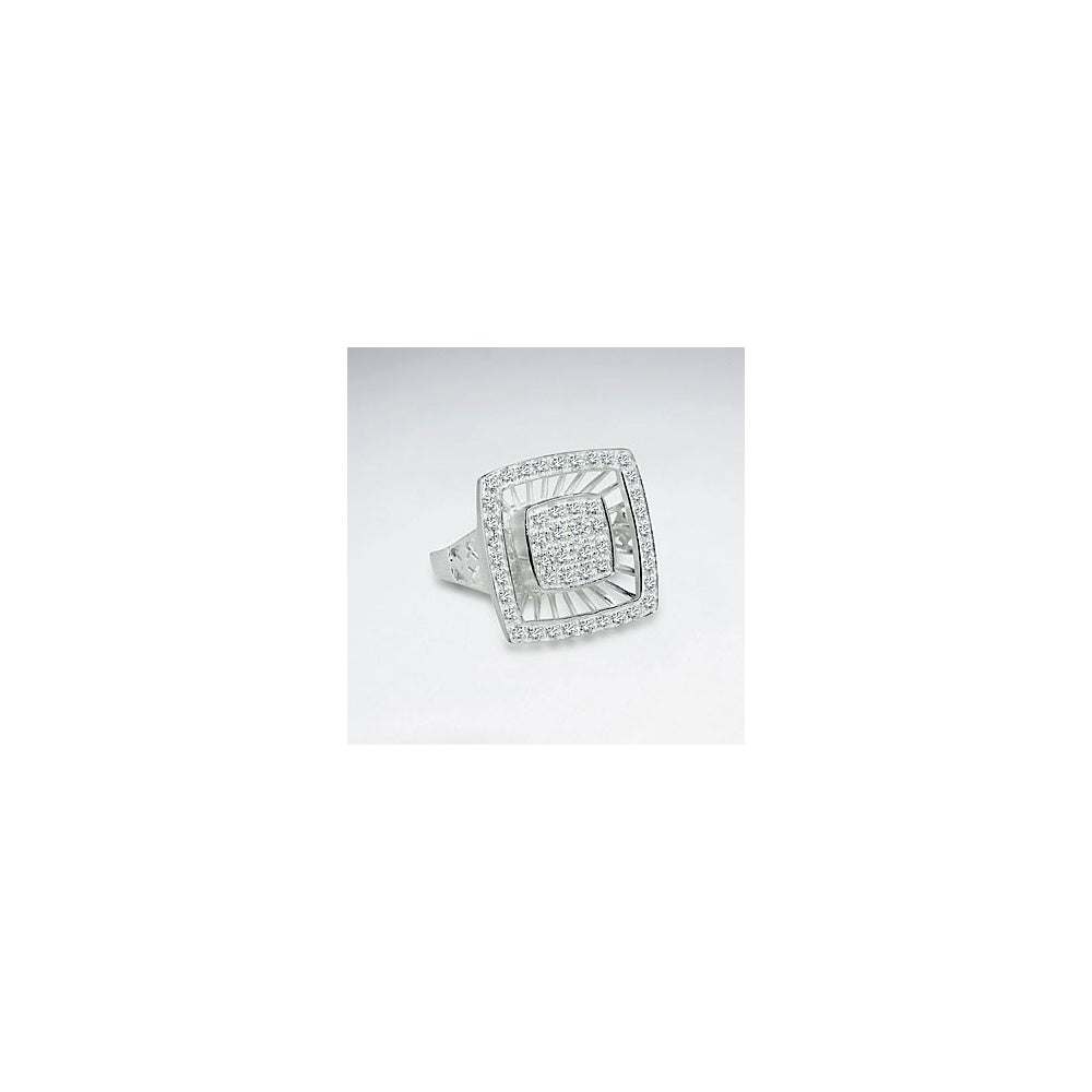 Glittering Cubic Zirconia Square Silver Dimension Ring