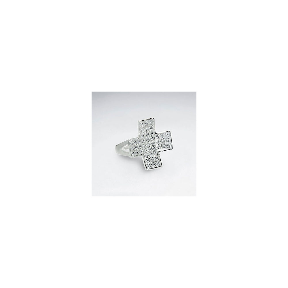 Cubic Zirconia Cross Style White Silver Ring