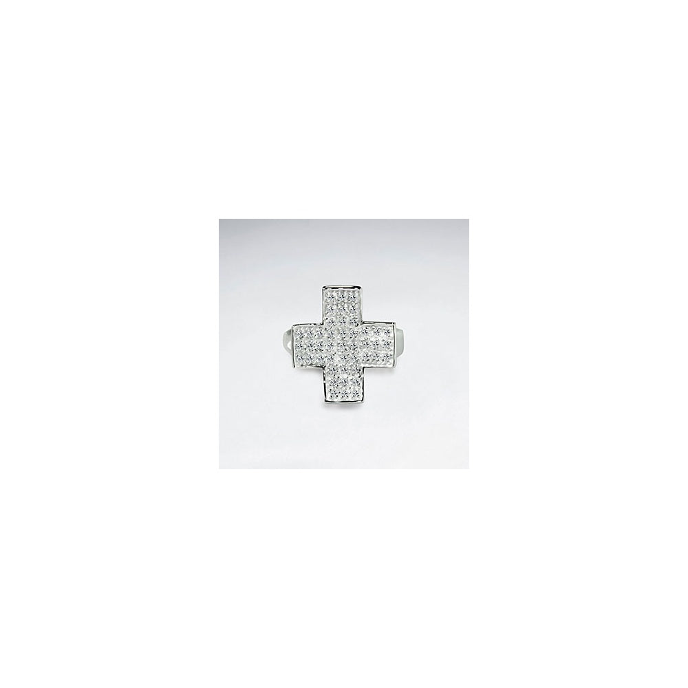 Cubic Zirconia Cross Style White Silver Ring