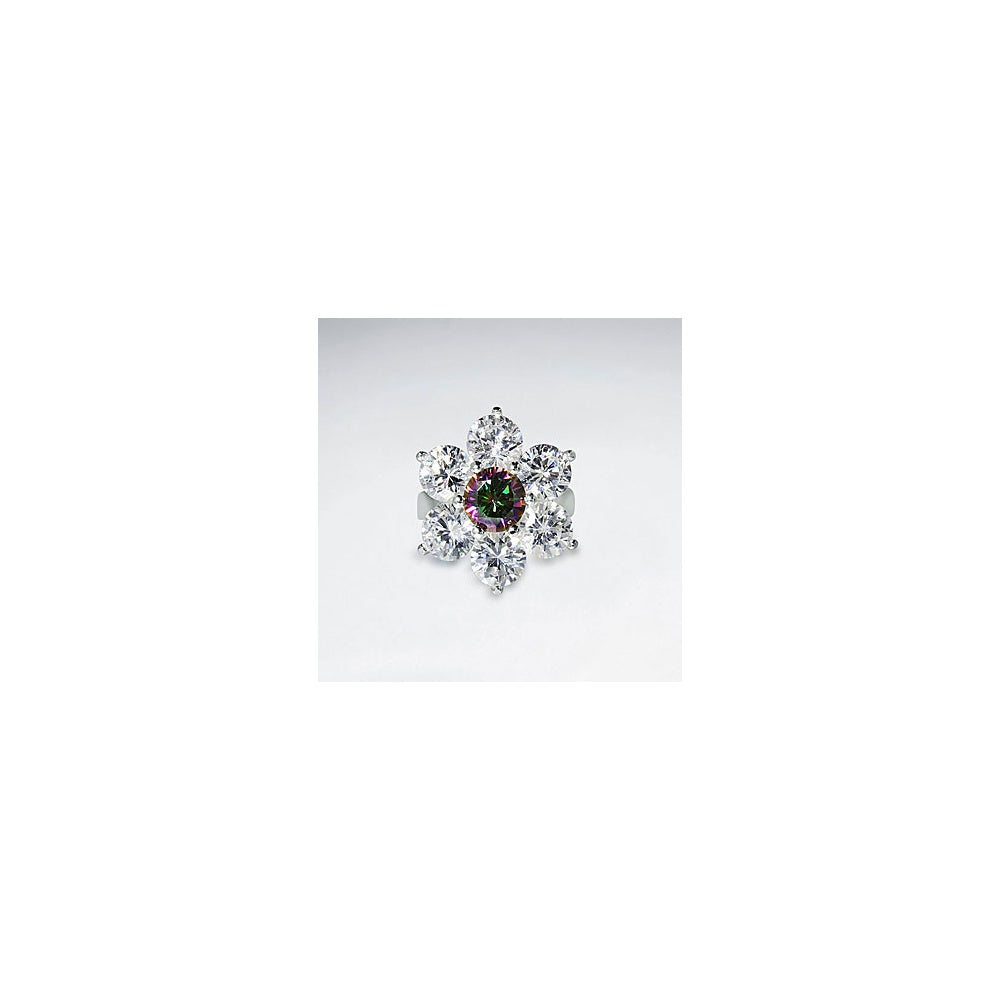 Glistening Multi Color Cubic Zirconia Silver Flower Ring