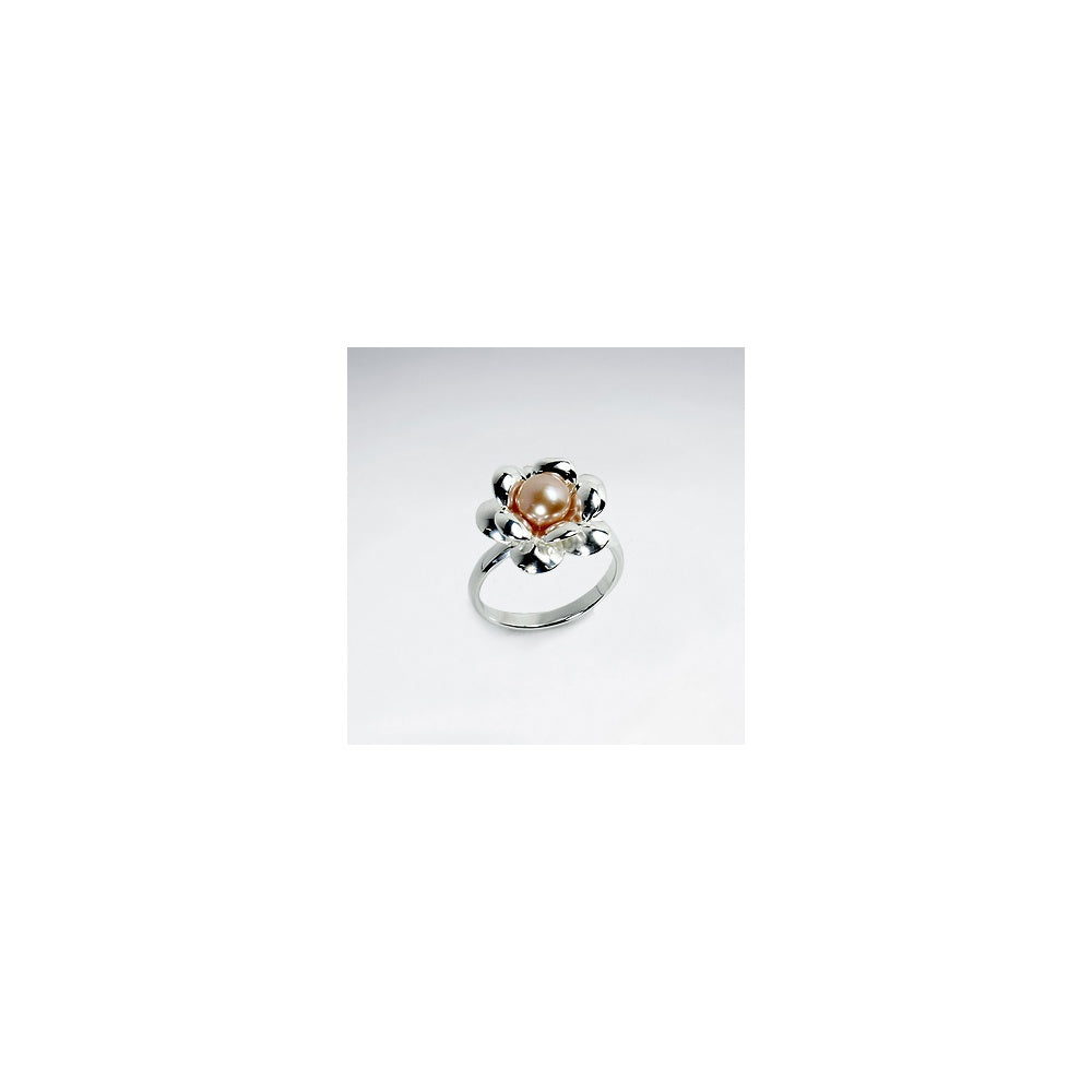 Flower Blossom Blushing Pearl Silver Ring