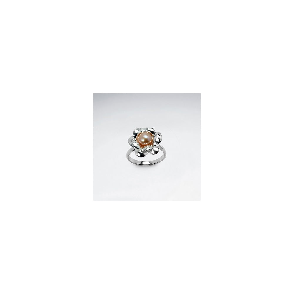 Flower Blossom Blushing Pearl Silver Ring