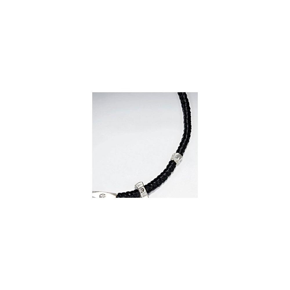 7" Adjustable Black Macrame Waxed Cotton Bracelet With Antique Hand Made Silver Nugget Beads