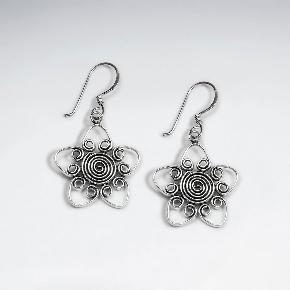 Oxidized Star Drop Earrings with Shepherds Hook Back