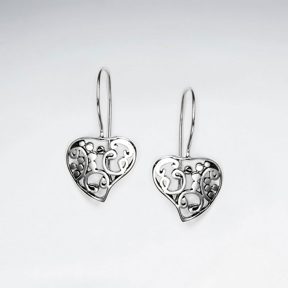 Oxidized Filigree Heart Drop Sterling Silver Earings