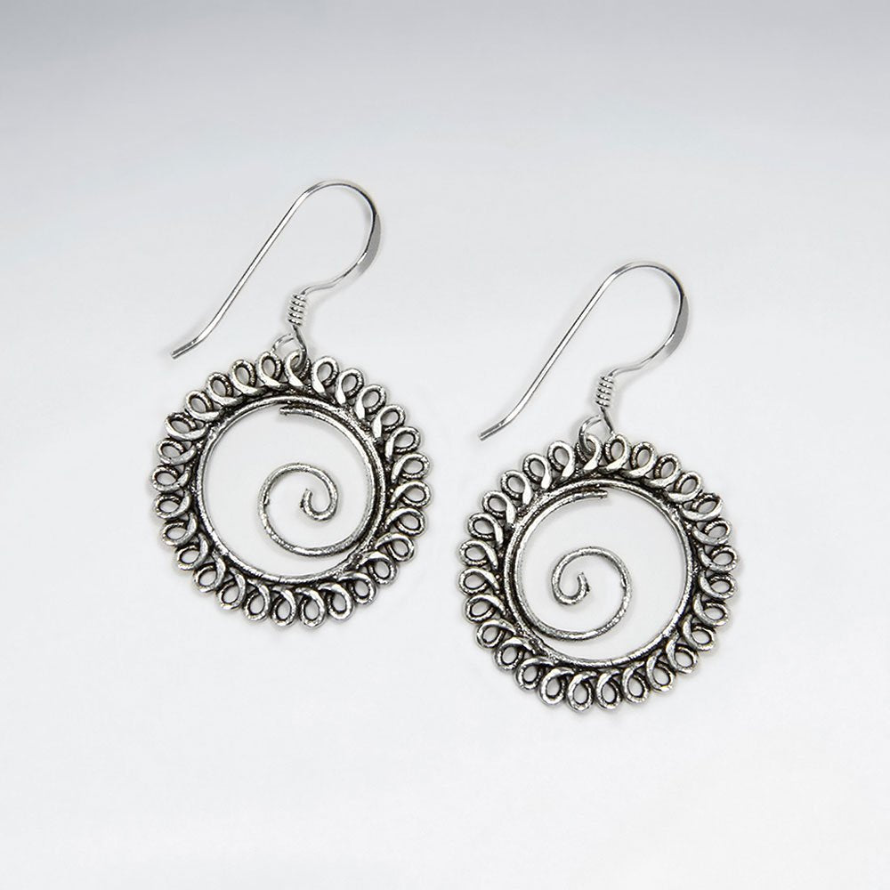 Oxidized Open Oval Earrings with Swirl Design
