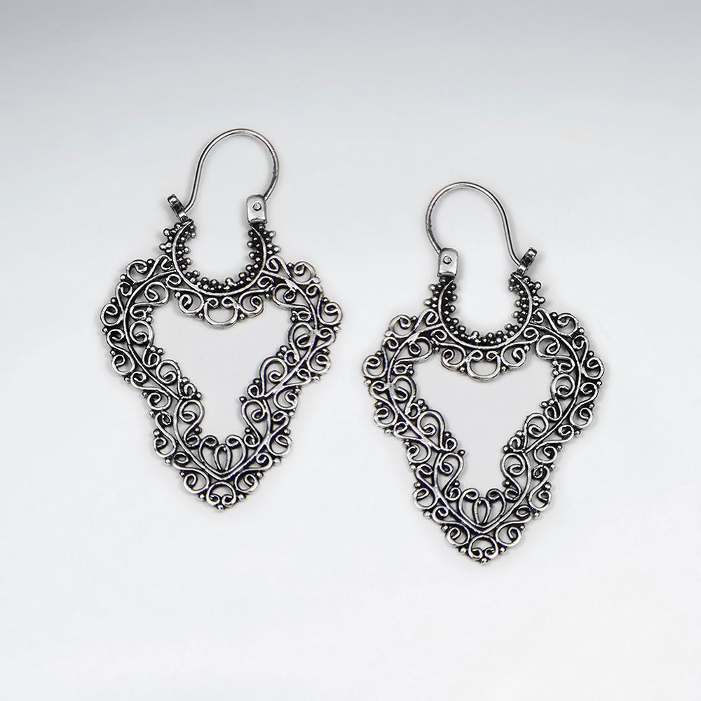 Oxidized Sterling Silver Dangling Wavy Diamond Shaped Earrings