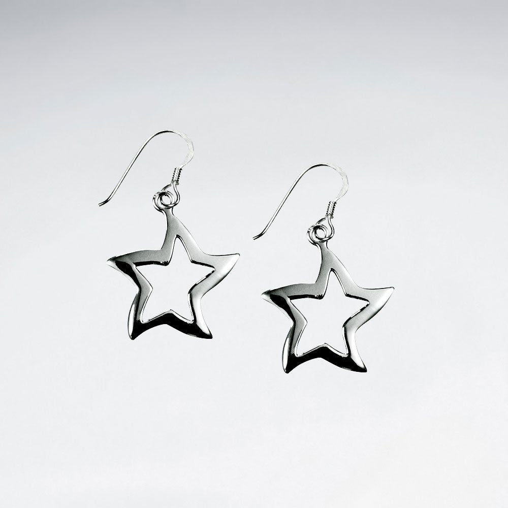 Sterling Silver Open Star Design Drop Earrings