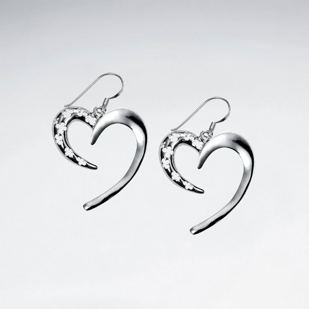 Sterling Silver Sweeping Partial Open Heart Dangle Earrings