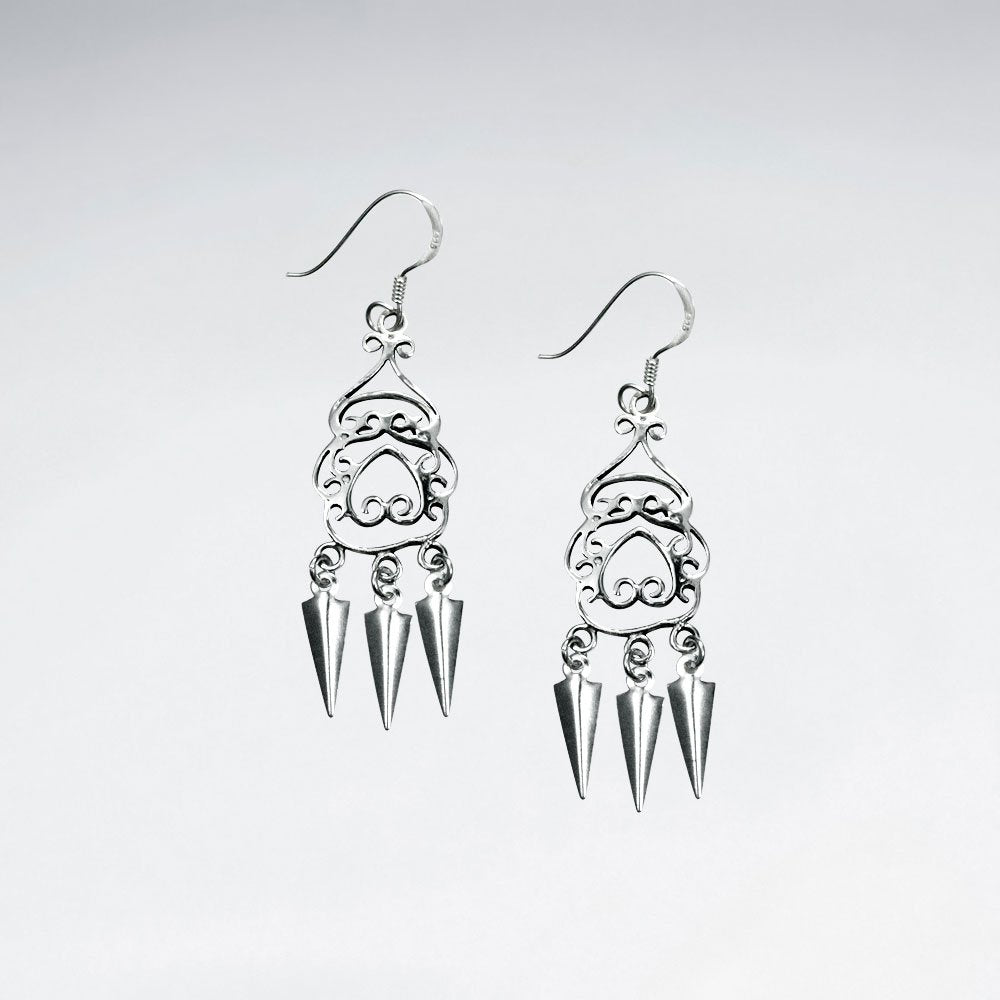 Oxidized Sterling Silver Filigree Earrings With Cone-Shaped Dangle