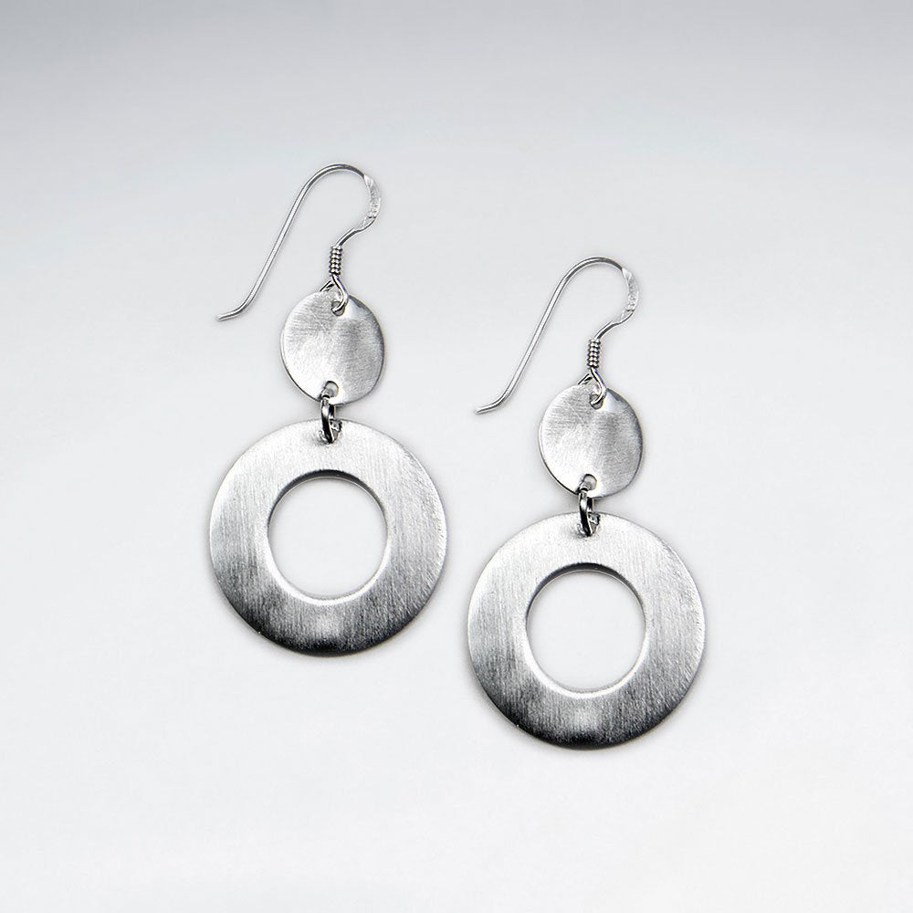 Sterling Silver Open Circle Earrings With Delicate Full Circle Attached to Shepherds Hook
