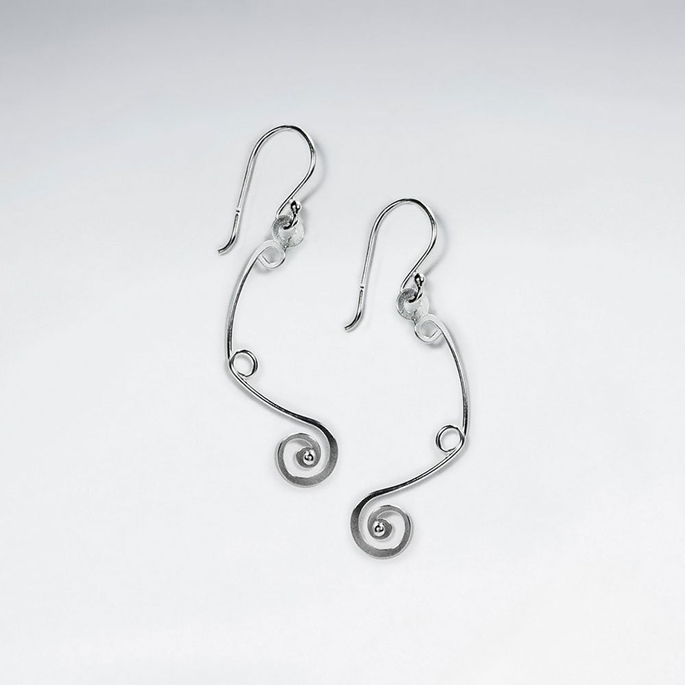Sterling Silver Swoop Spiral Accent Shepherds Hook Earrings