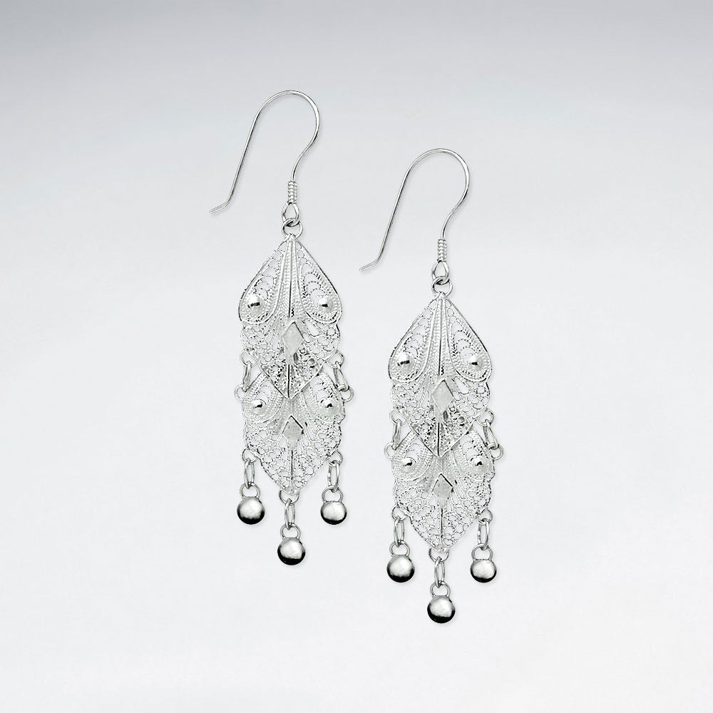 Overlapping Diamond Drop Chandelier Sterling Silver Earrings