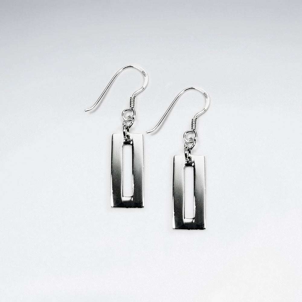 Modern Silver Open Rectangle Earrings