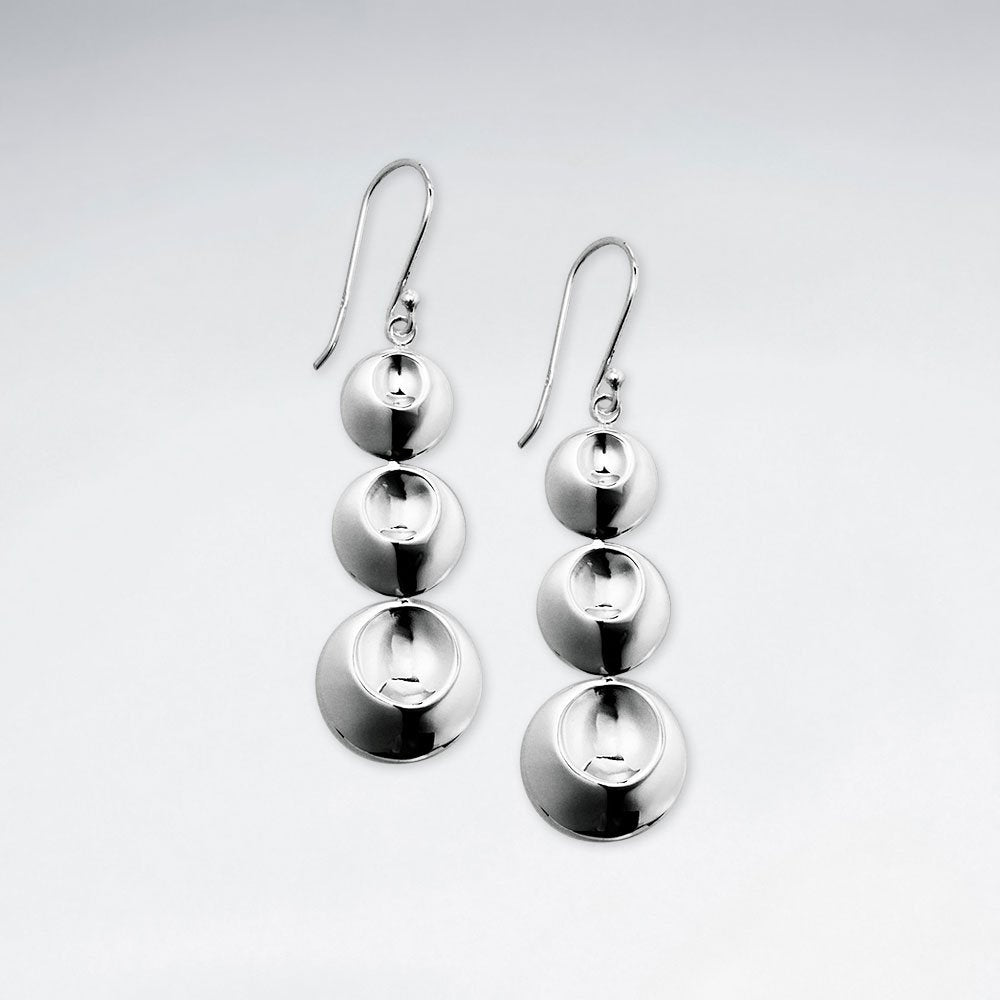 Open Circle Triple Tiered Drop Dangle Earrings in Silver