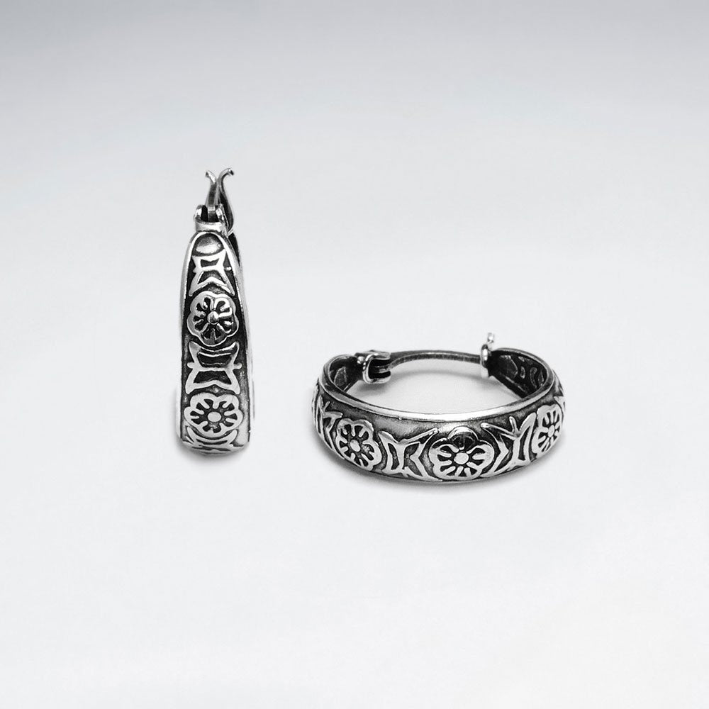 Oxidized Open Circle Textured Hoop Earrings