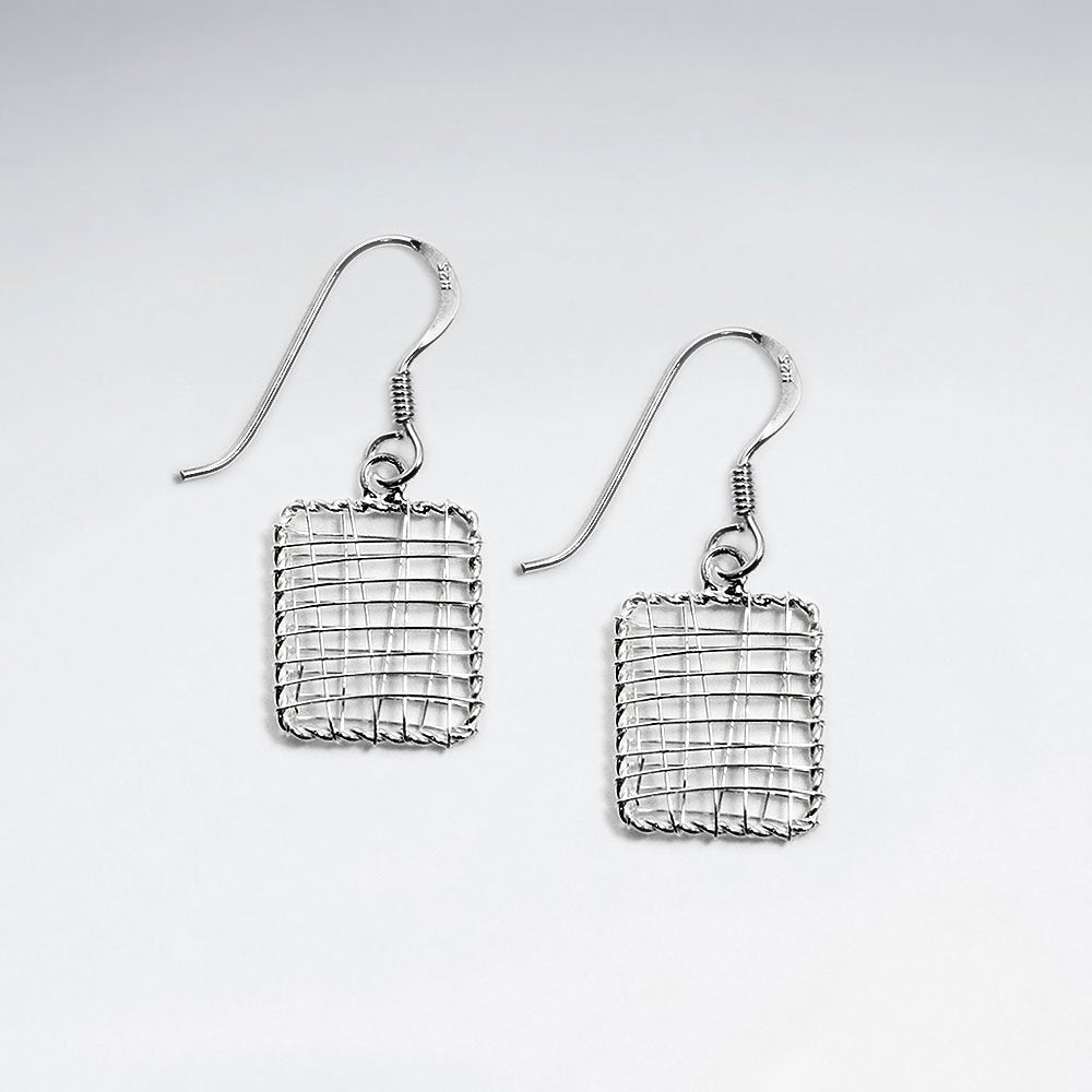 Elegant Silver Wire Work Square Earrings With Delicate Twist Edging
