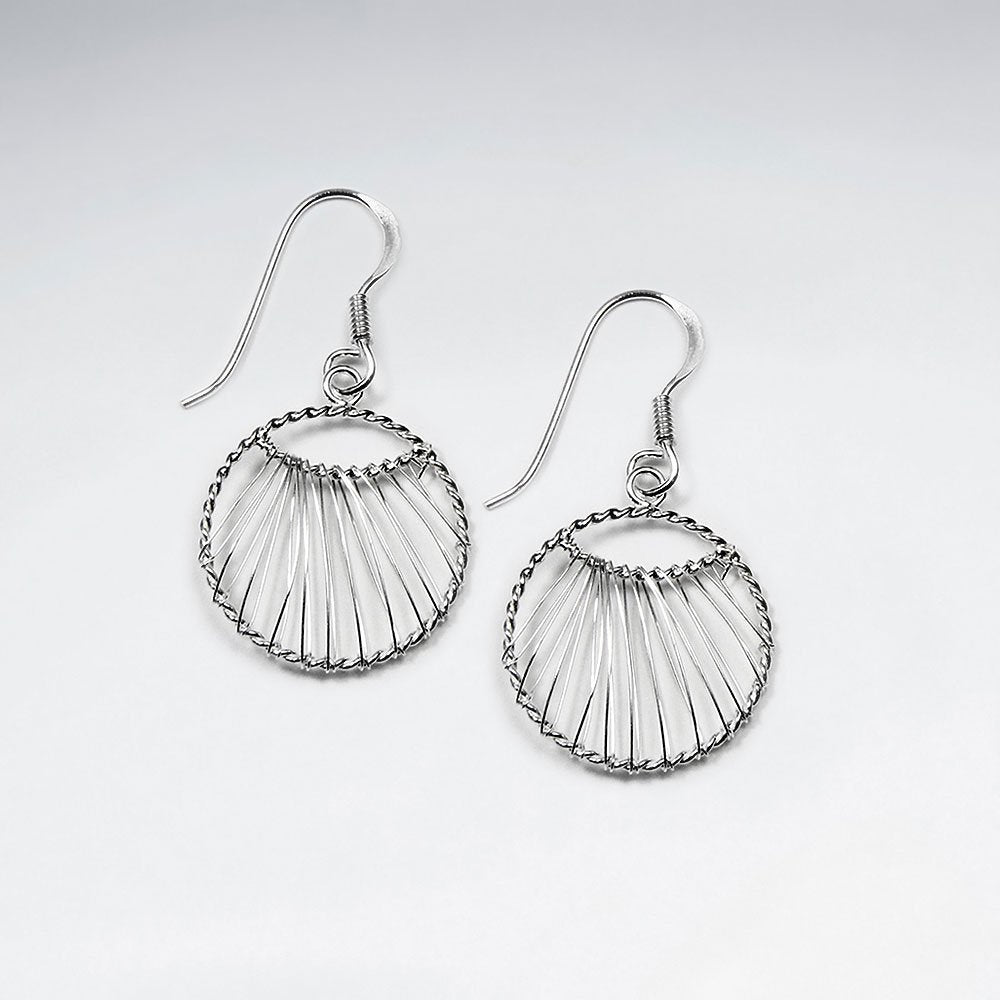 Silver Wire Work Hoop Earrings With Open Crescent Design