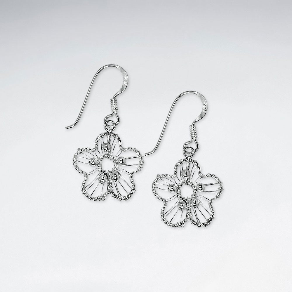 Wire Work Silver Dangle Flower With Petite Open Circle Center