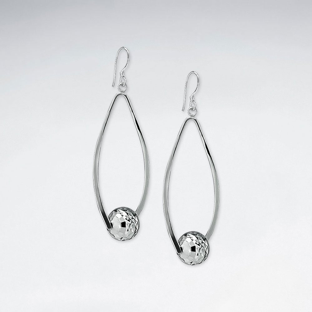 Long Open Dangle Drop Silver Bead Earrings