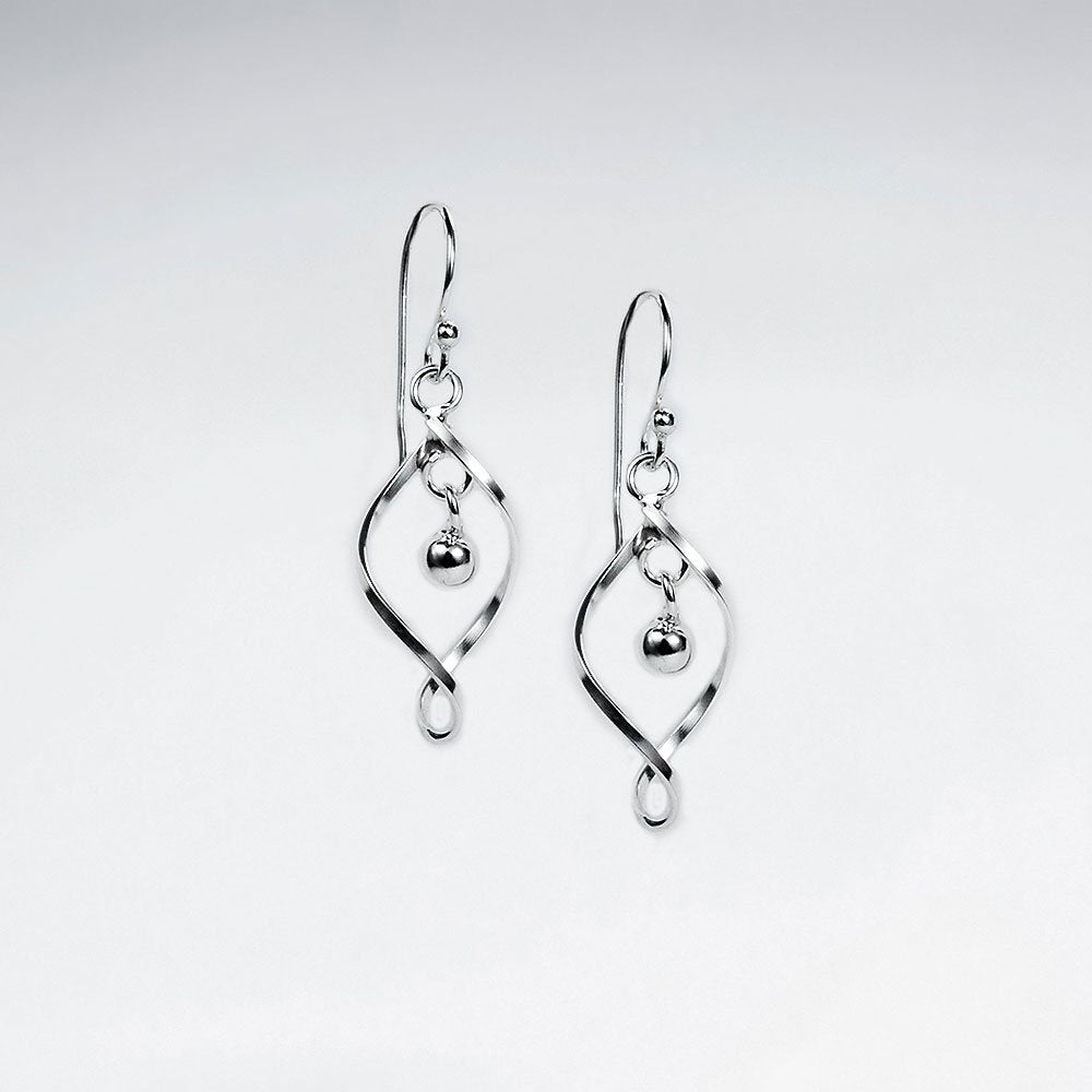Silver Twisted Open Marquise Oval Earrings With Dangle Accent