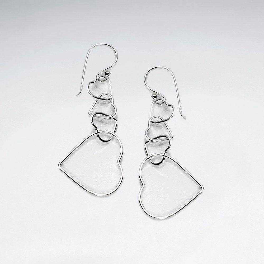 Interlinking Graduated Open Hearts Earrings in Silver