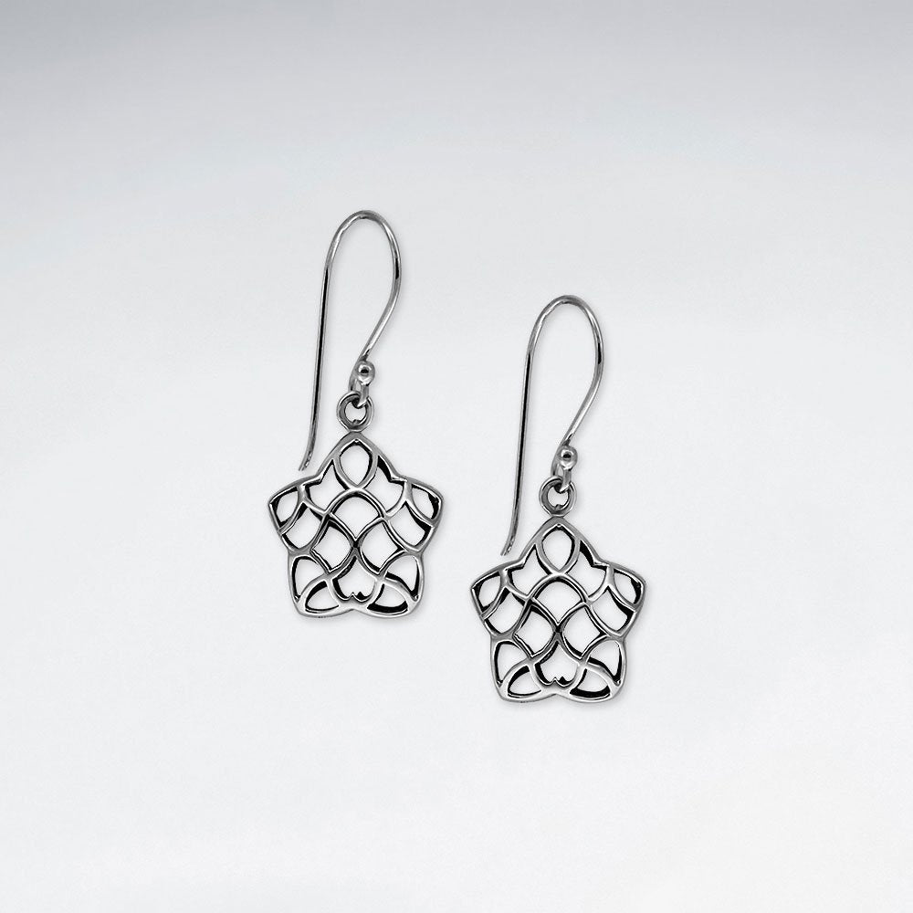 Oxidized Filigree Star Dangle Shepherd Hook Earrings