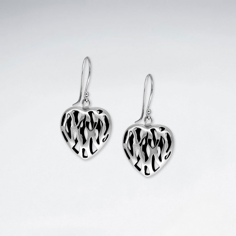 Oxidized Big Heart Filigree Dangle Earrings