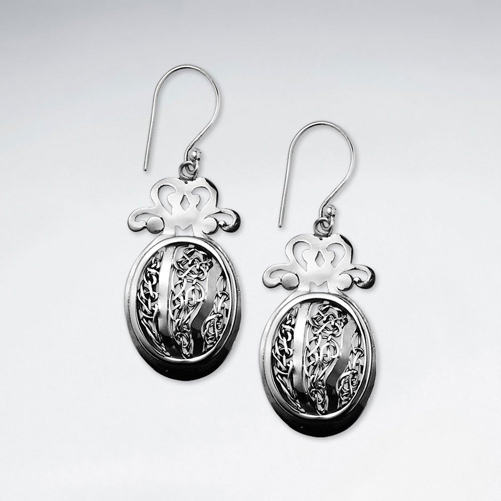 Stunning Rosebud Oval Earrings in Detailed Oxidized Silver