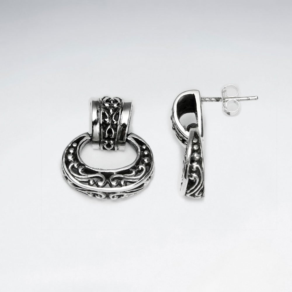 Oxidized Filigree Hoop and Ornate Half Hoop Stud Post Earrings