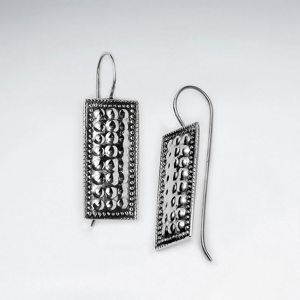 Oxidized Silver Rectangle Filigree Dangle Drop Long Shepherds Hook Earrings