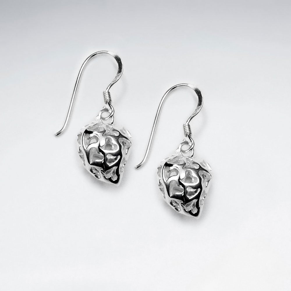 Sterling Silver Fancy Heart Polished Drop Dangle  Earrings