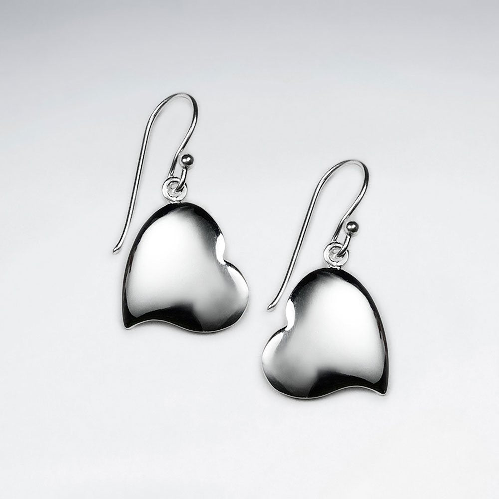 Polished Silver Smooth Heart Drop Earrings