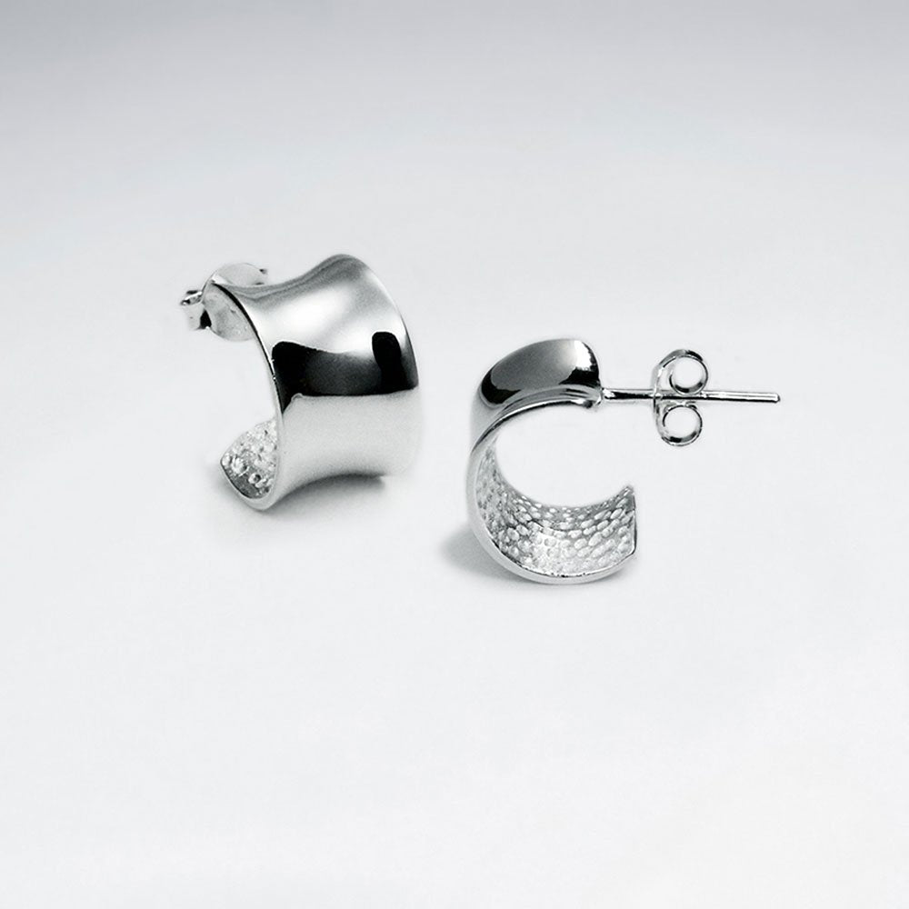 Smooth Polished Silver Half Hoop Stud Post Earrings
