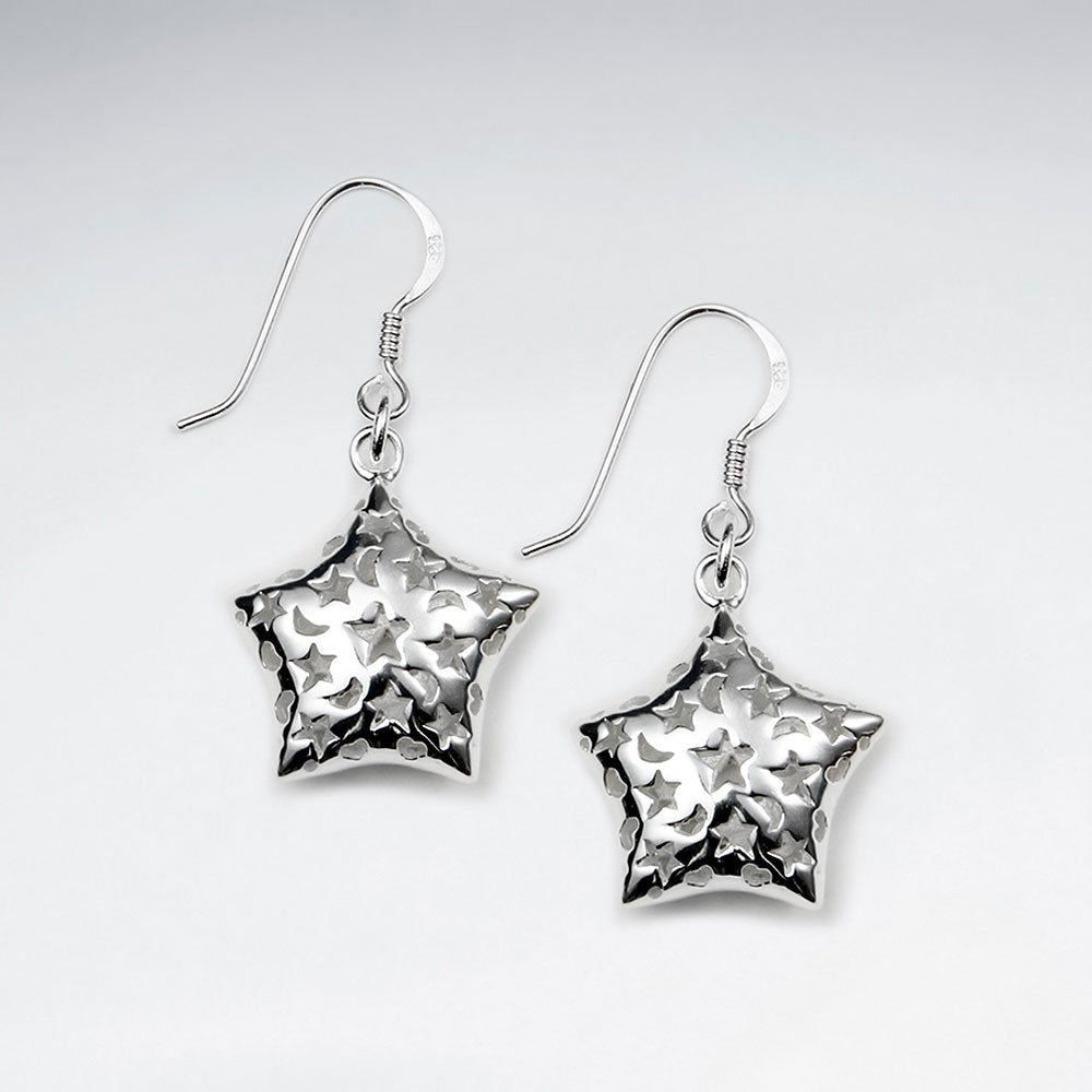 Delightful Detailed Dangle Drop Star Earrings With Shepherds Hook