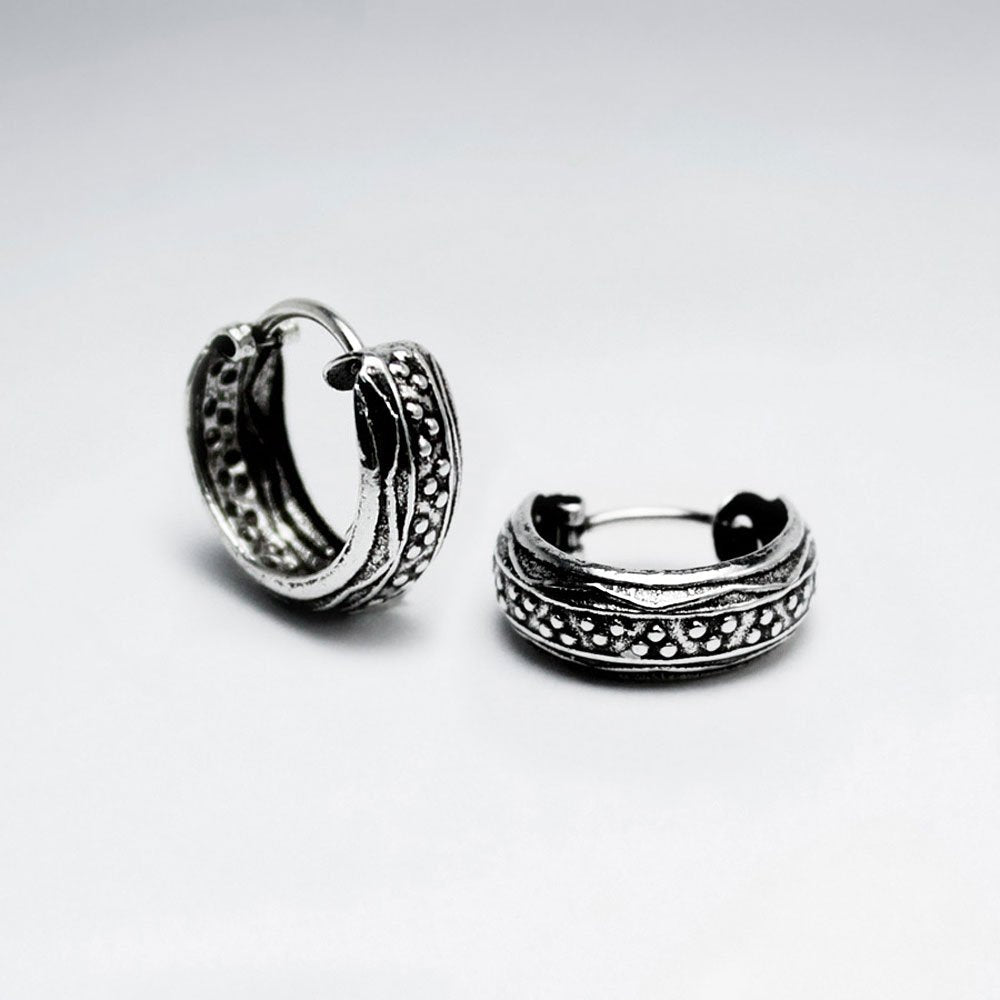 Delicately Dotted Textured Half Hoop Stud Post Oxidized Earrings