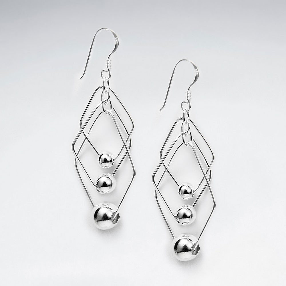 Triple Tiered Suspended Cascade Earrings With Delicate Gradual Polished Circle Charm