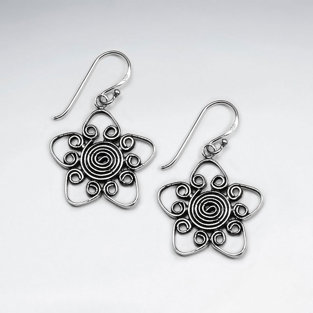 Open Star Design Oxidized Earrings With Intricate Swirls Featured Within
