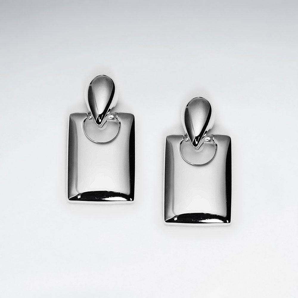 Lovely Silver Double Tier Dangle Drop Rectangle Earrings