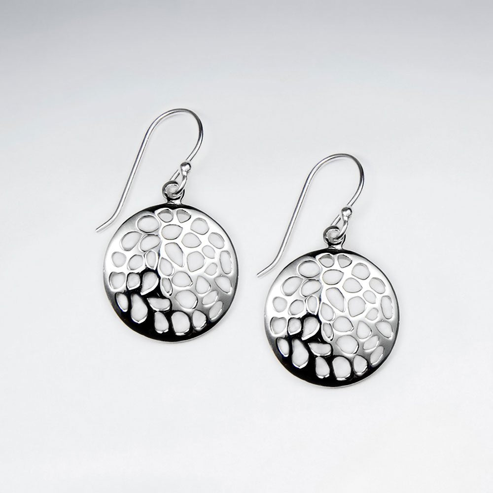Silver Filigree Pattern Circle Dangle Drop Earrings