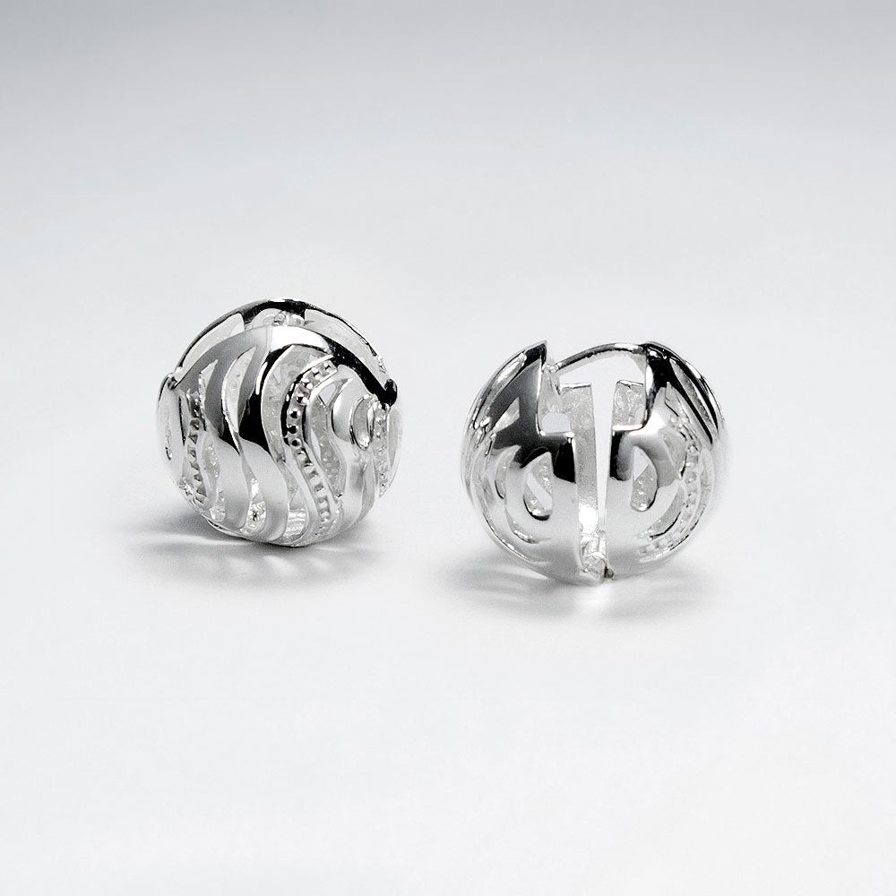Silver Full Round Patterned Earrings