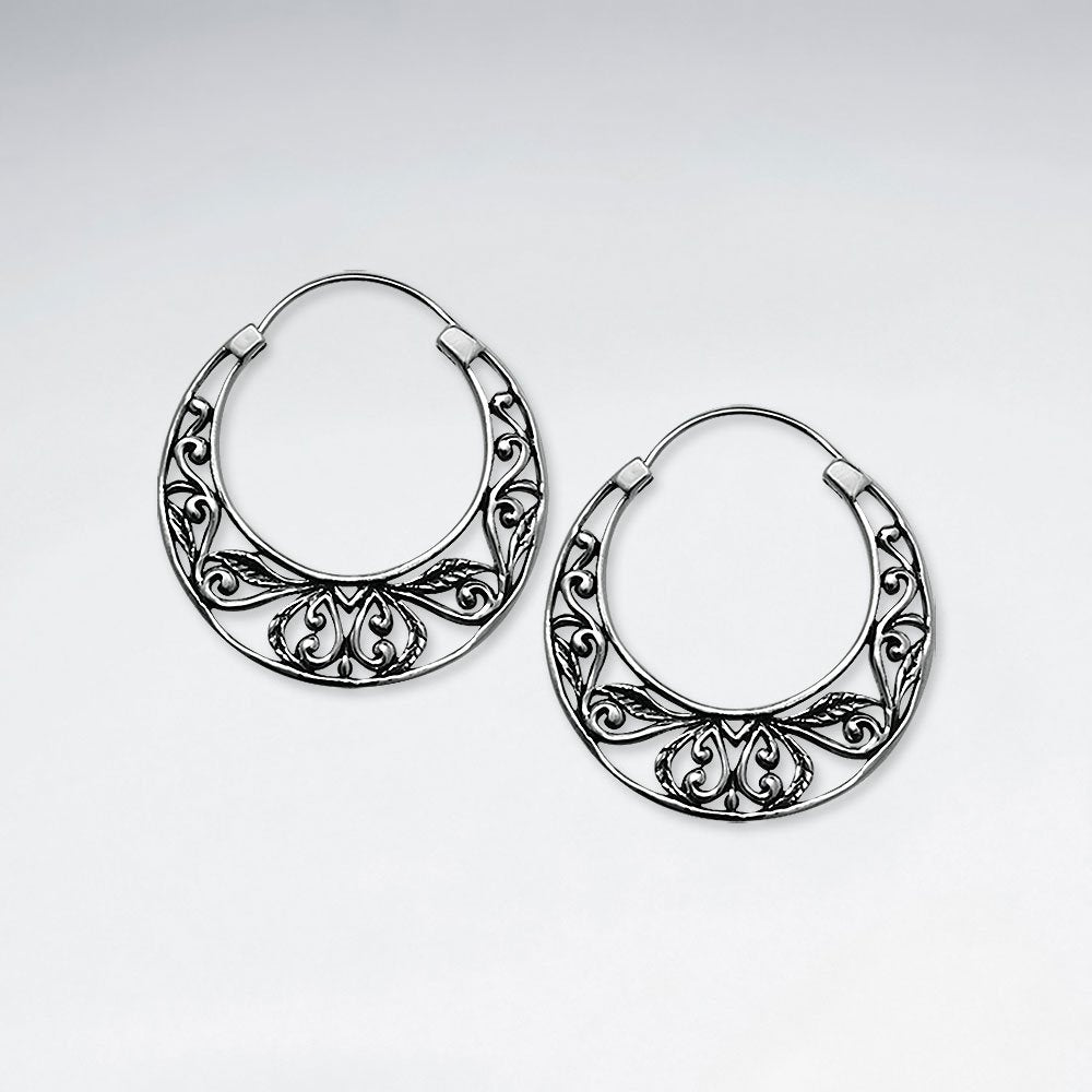 Oxidized Filigree U-Hoop Earrings